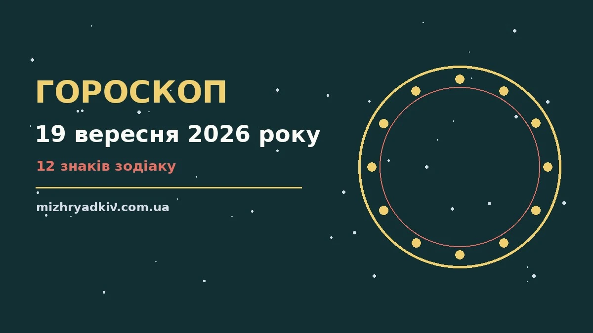 Зоряний гороскоп на 19 вересня 2026 року із знаками зодіаку на тлі вечірнього неба