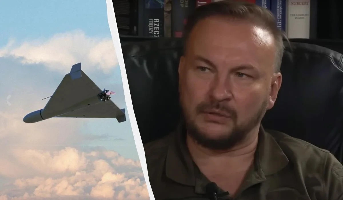 Ілюстративне зображення перехоплювача поруч із реактивним «Шахедом» на тлі полігону.